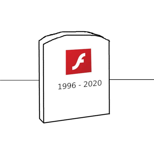 A tombstone with the flash logo